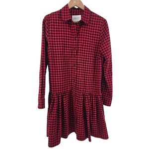 THE SHIRT Rochelle Behrens Dress Womens Medium Red Black Gingham Buffalo Check